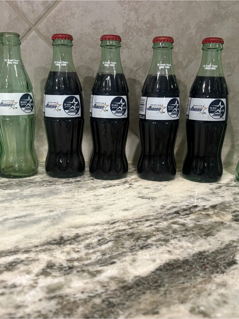 Vintage astros Classic Glass Soda Bottle Set - Green Glass with Red Caps